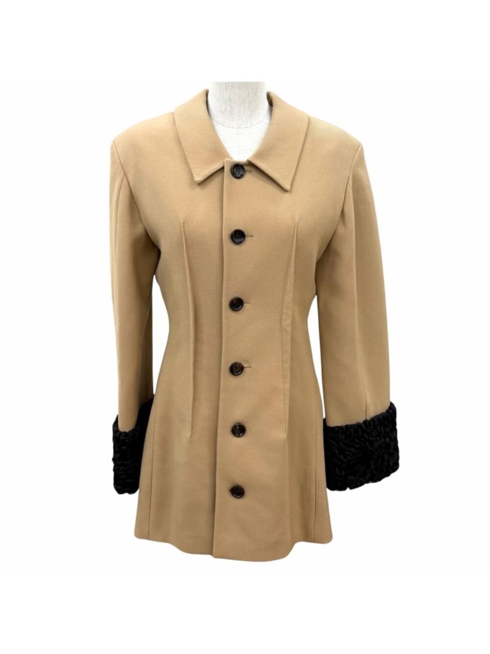 Gucci Wool 100% Sleeves Lamb Fur Paneled Jacket Beige Black IT 38